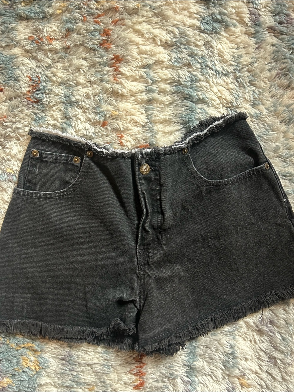 Vintage Exp Black Frayed Hem Women's Denim Shorts